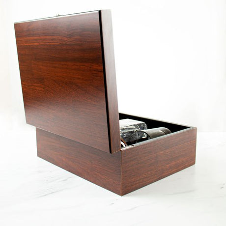 Customized Engraved Dark Brown Wood Box Decanter Set With Rocks Glasses - NFL Buffalo Bills