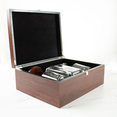 Customized Engraved Dark Brown Wood Box Decanter Set With 2 Rocks Glasses - NFL Atlanta Falcons