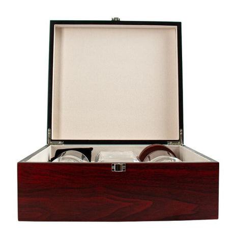 Cherry Wood Box Decanter Set With 4 Rocks Glasses