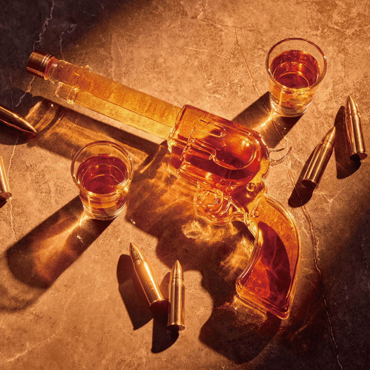 Revolver Whiskey Decanter Set with Shot Glasses