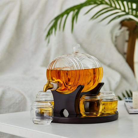 Barrel Whiskey Decanter Set with Barrel Glasses