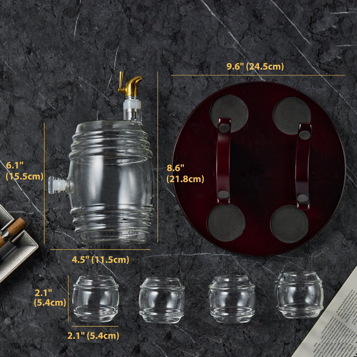 Barrel Whiskey Decanter Set with Barrel Glasses