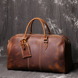 Full Grain Leather Duffle Bag Men's Vintage Weekender Carry-On Travel Bag