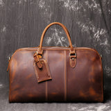 Full Grain Leather Duffle Bag Men's Vintage Weekender Carry-On Travel Bag