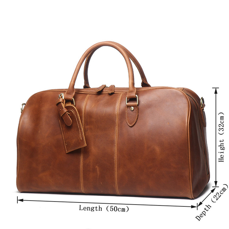 Full Grain Leather Duffle Bag Men's Vintage Weekender Carry-On Travel Bag