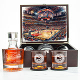 Atlanta Hawks Decanter Set - Artistic Basketball Arena Rendering with Luxury Wood Box