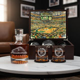 Boston Celtics Decanter Set - Artistic Basketball Arena Rendering with Luxury Wood Box