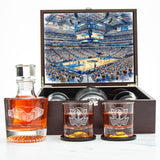 Dallas Mavericks Decanter Set - Artistic Basketball Arena Rendering with Luxury Wood Box