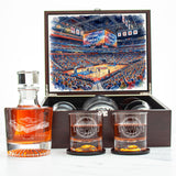 Detroit Pistons Decanter Set - Artistic Basketball Arena Rendering with Luxury Wood Box