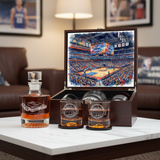 Detroit Pistons Decanter Set - Artistic Basketball Arena Rendering with Luxury Wood Box