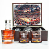 Houston Rockets Decanter Set - Artistic Basketball Arena Rendering with Luxury Wood Box