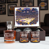 Los Angeles Lakers Decanter Set - Artistic Basketball Arena Rendering with Luxury Wood Box