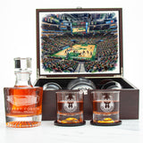 Milwaukee Bucks Decanter Set - Artistic Basketball Arena Rendering with Luxury Wood Box