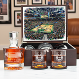 Milwaukee Bucks Decanter Set - Artistic Basketball Arena Rendering with Luxury Wood Box