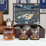Minnesota Timberwolves Decanter Set - Artistic Basketball Arena Rendering with Luxury Wood Box
