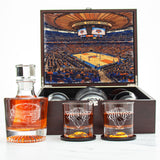 New York Knicks Decanter Set - Artistic Basketball Arena Rendering with Luxury Wood Box