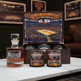 New York Knicks Decanter Set - Artistic Basketball Arena Rendering with Luxury Wood Box