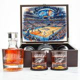 Oklahoma City Thunder Decanter Set - Artistic Basketball Arena Rendering with Luxury Wood Box