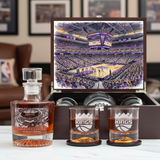 Sacramento Kings Decanter Set - Artistic Basketball Arena Rendering with Luxury Wood Box