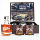 Utah Jazz Decanter Set - Artistic Basketball Arena Rendering with Luxury Wood Box