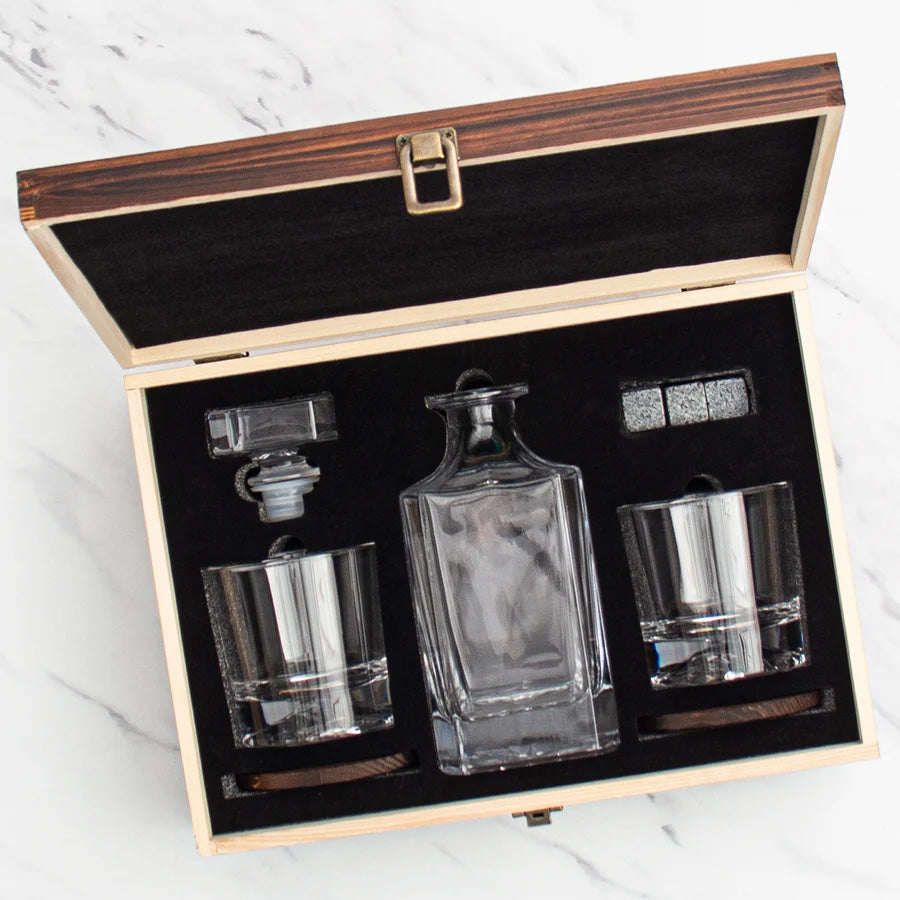 Buffalo Bills whiskey gift set presented in a wooden box