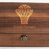 Custom Engraved Basketball Net - Personalized Whiskey Decanter Set In Wood Gift Box