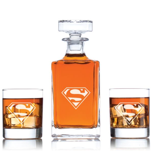 Personalized Superman Decanter Set - Liquor Decanter Set - Superhero Theme Decanter - Gifts For Him - Man Cave Gifts