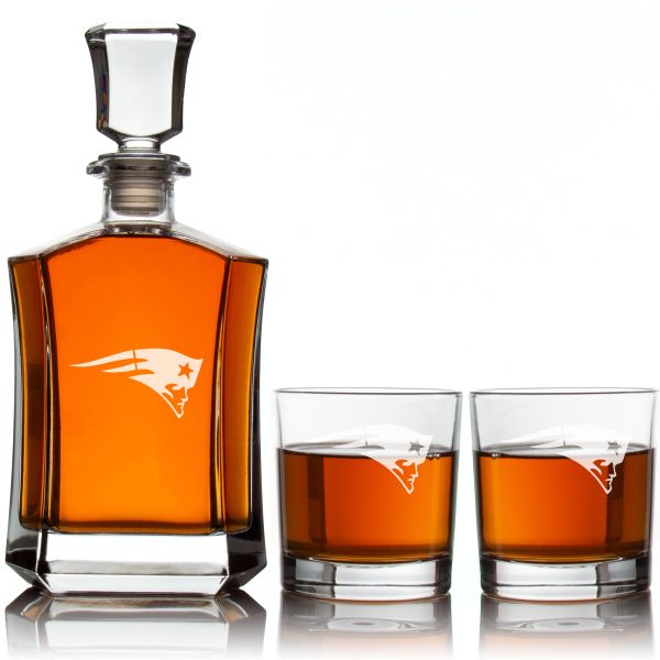 Patriots Decanter Gift Set - Football Fanatic Gift Ideas - Crown Classic Personalized Whiskey Decanter Set