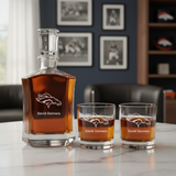 Denver Broncos Decanter Gift Set - Football Fanatic Gift Ideas - Crown Classic Personalized Whiskey Decanter Set