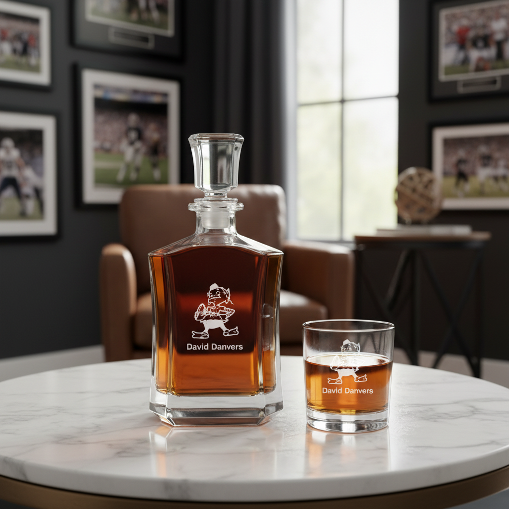 Cleveland Browns Decanter Gift Set - Football Fanatic Gift Ideas - Crown Classic Personalized Whiskey Decanter Set
