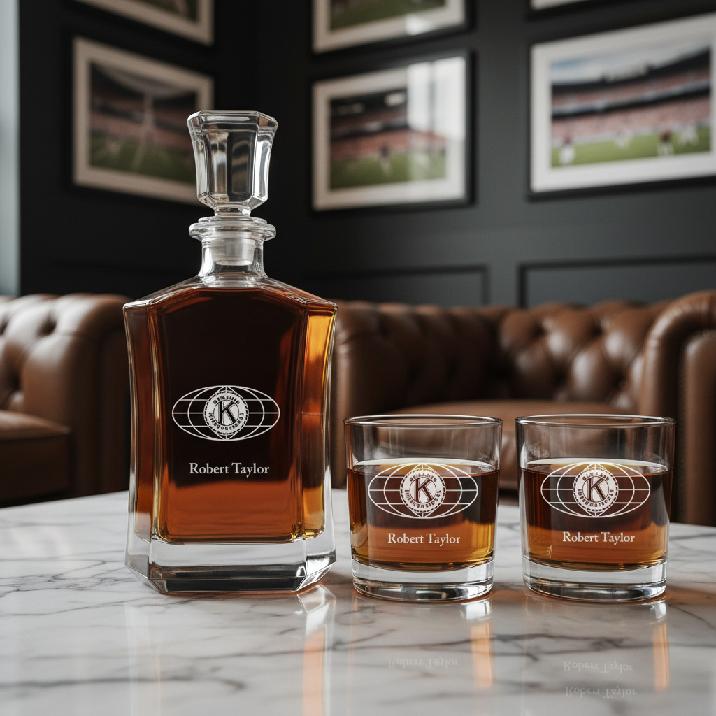 Personalized Kiwanis International - Custom Decanter Set - Personalized Crown Decanter Set with Whiskey Glasses