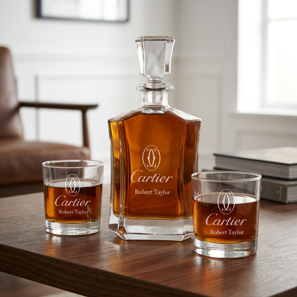 Personalized Cartier - Custom Decanter Set - Personalized Crown Decanter Set with Whiskey Glasses