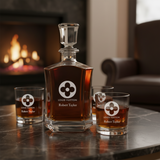 Personalized LV Louis Vuitton Flower - Custom Decanter Set - Personalized Crown Decanter Set with Whiskey Glasses