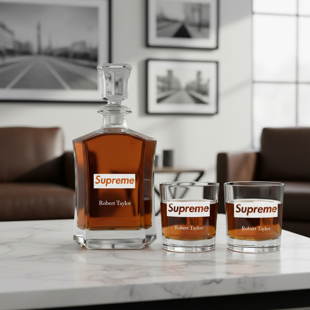 Personalized Supreme - Custom Decanter Set - Personalized Crown Decanter Set with Whiskey Glasses