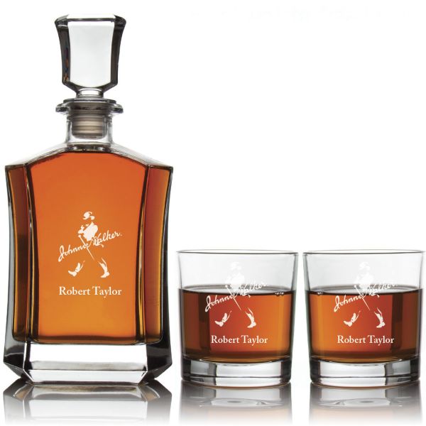 Personalized Johnny Walker - Custom Decanter Set - Personalized Crown Decanter Set with Whiskey Glasses
