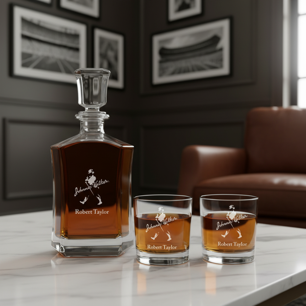 Personalized Johnny Walker - Custom Decanter Set - Personalized Crown Decanter Set with Whiskey Glasses