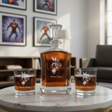 Personalized X-Men - Custom Decanter Set - Personalized Crown Decanter Set with Whiskey Glasses