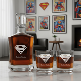 Personalized Superman - Custom Decanter Set - Personalized Crown Decanter Set with Whiskey Glasses
