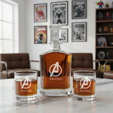 Personalized The Avengers - Custom Decanter Set - Personalized Crown Decanter Set with Whiskey Glasses