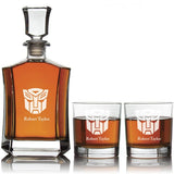 Personalized Autobots - Custom Decanter Set - Personalized Crown Decanter Set with Whiskey Glasses