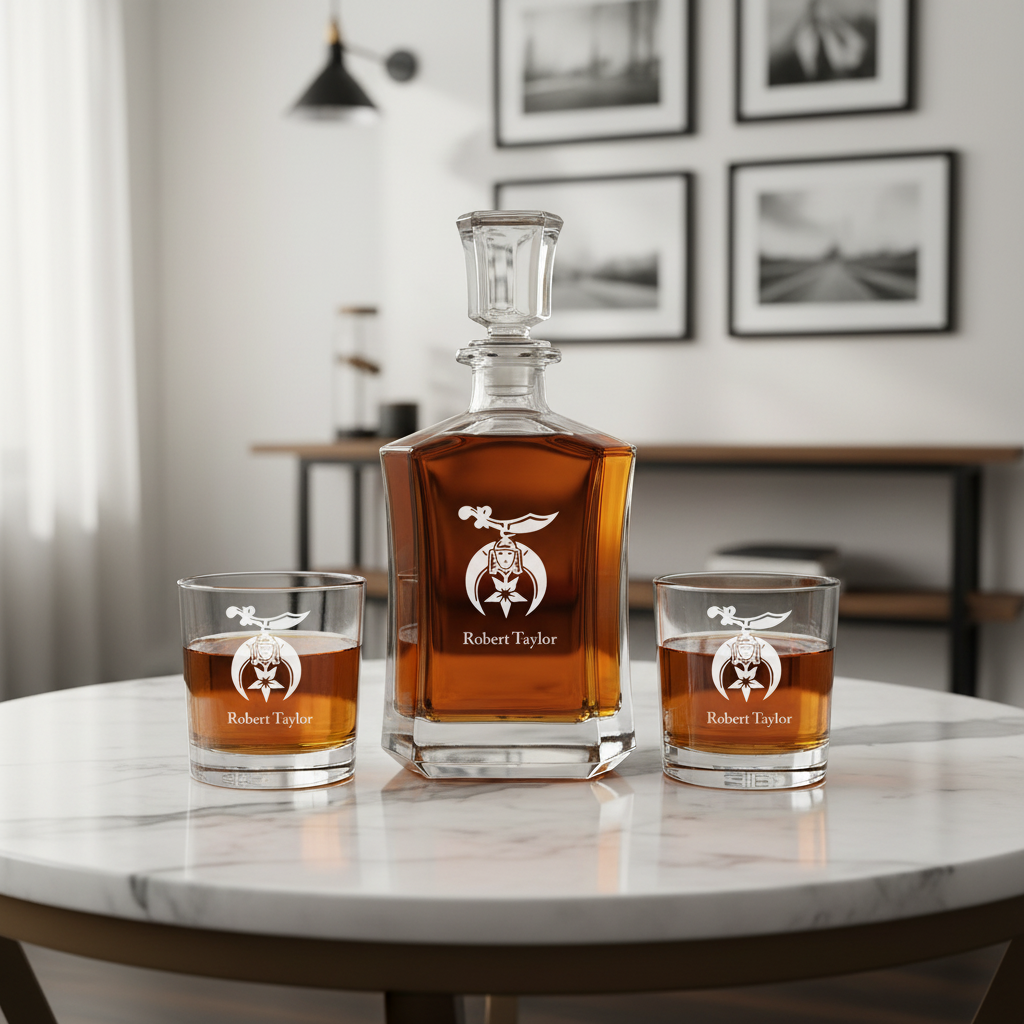 Personalized Shriners Symbol - Custom Decanter Set - Personalized Crown Decanter Set with Whiskey Glasses