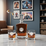 Agents of SHEILD Custom Crown Decanter Set - Gifts For Him - Personalized Liquor Decanter Set