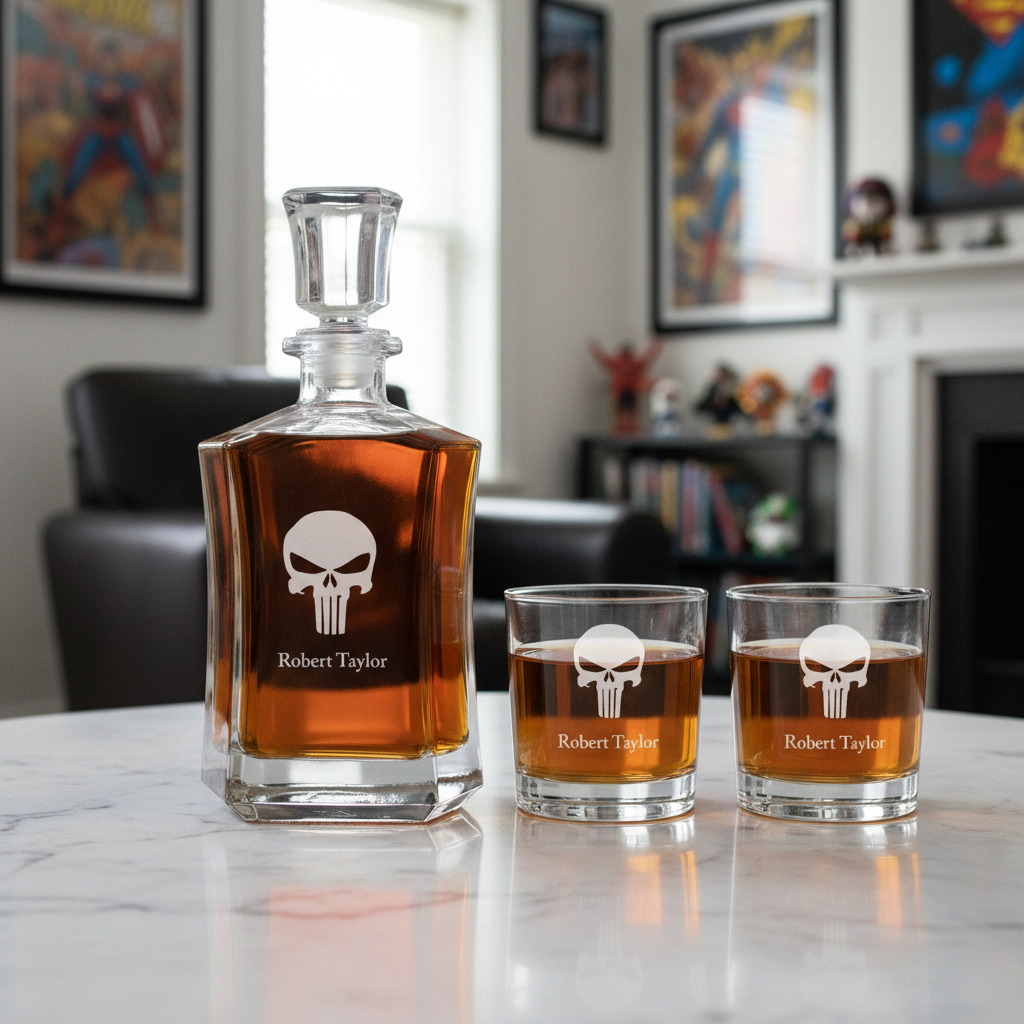 Punisher Custom Crown Decanter Set - Gifts For Him - Personalized Liquor Decanter Set