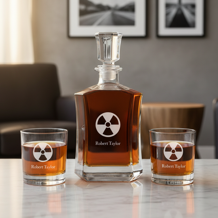 Radio Active Symbol Custom Crown Decanter Set - Gifts For Him - Personalized Liquor Decanter Set