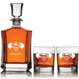 Batman and Superman Custom Crown Decanter Set - Gifts For Him - Personalized Liquor Decanter Set