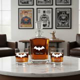Batman Modern Custom Crown Decanter Set - Gifts For Him - Personalized Liquor Decanter Set