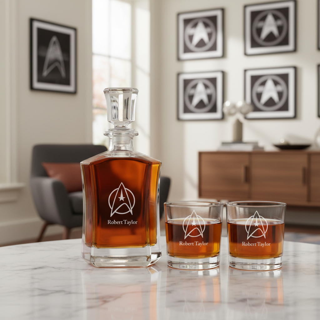Star Trek - Custom Decanter Set - Personalized Crown Decanter Set with Whiskey Glasses