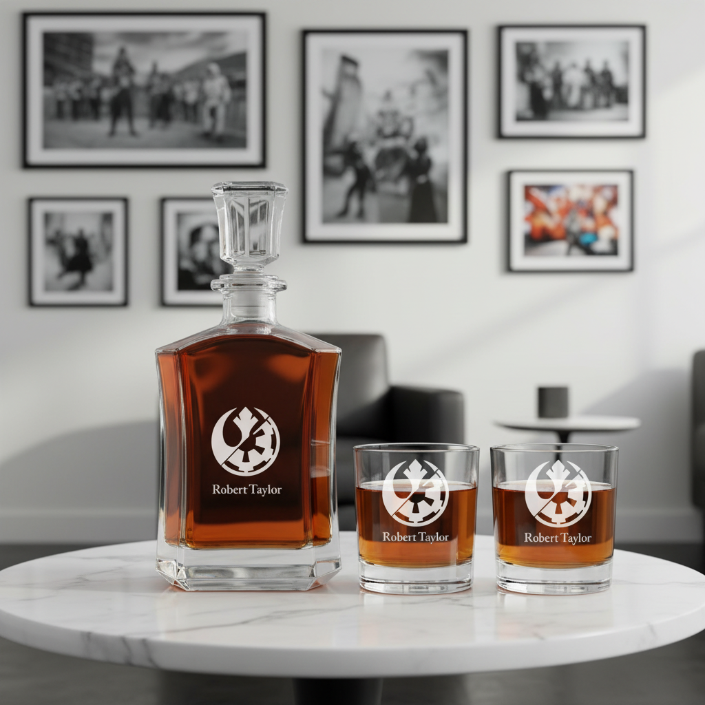 Rebel Alliance Jedi Sith - Custom Decanter Set - Personalized Crown Decanter Set with Whiskey Glasses