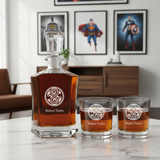Doctor Who Time Lord Symbol - Custom Decanter Set - Personalized Crown Decanter Set with Whiskey Glasses