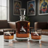 Batman with Cape - Custom Decanter Set - Personalized Crown Decanter Set with Whiskey Glasses